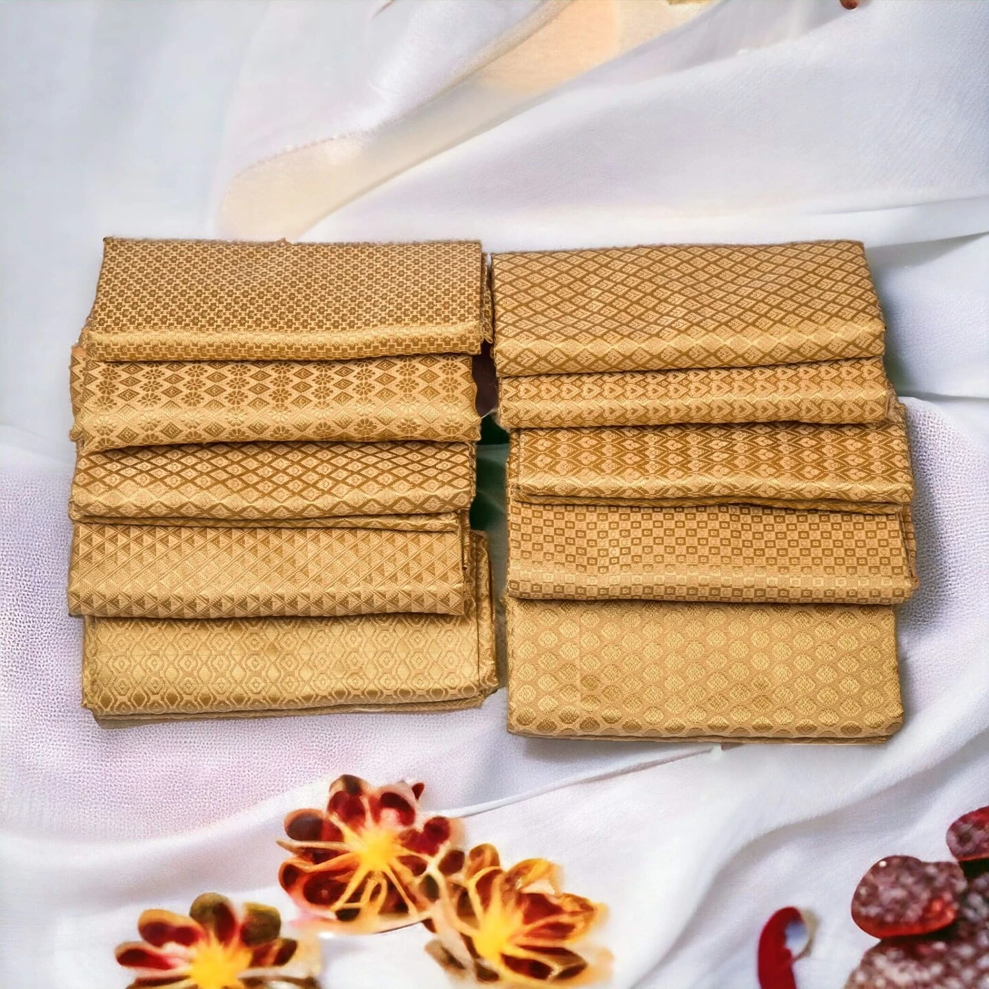 Golden Unstitched Saree Blouse Pieces Woven Brocade Fabric For Women Return Gifts For Pooja Housewarming Golden Colors 5 Golden Unstitched Saree Blouse Pieces Woven Brocade Fabric For Women Return Gifts For Pooja Housewarming Golden Colors - Image 3