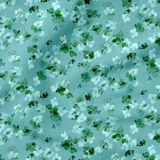 Fabric Editions Turquoise Watercolor Floral Cotton Fabric 7 Fabric Editions Turquoise Watercolor Floral Cotton Fabric - Image 5