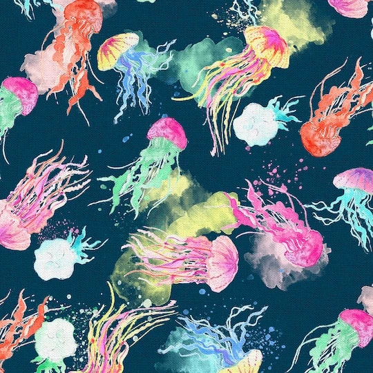 Fabric Editions Navy Deep Sea Jellyfish Cotton Fabric 6 Fabric Editions Navy Deep Sea Jellyfish Cotton Fabric - Image 4