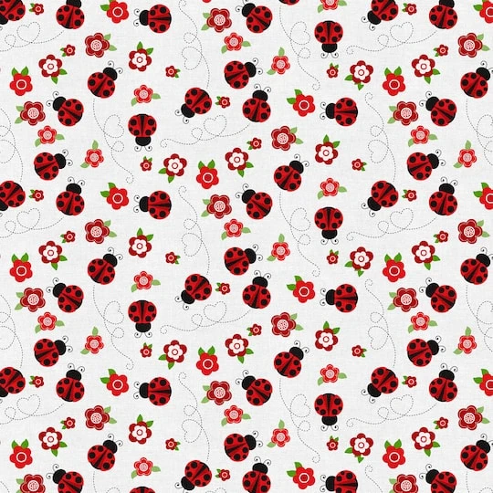 Fabric Editions White Ladybug Journey Cotton Fabric 4 Fabric Editions White Ladybug Journey Cotton Fabric - Image 2