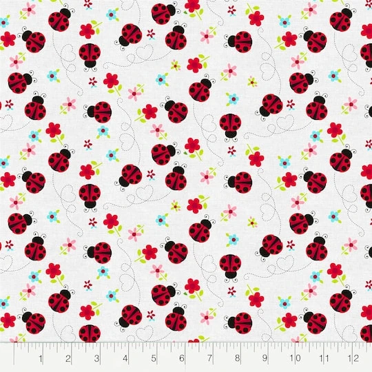 Fabric Editions White Ladybug Journey Cotton Fabric 5 Fabric Editions White Ladybug Journey Cotton Fabric - Image 3