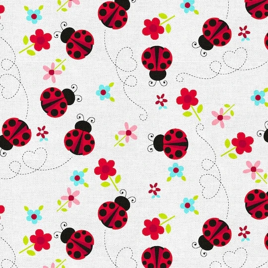 Fabric Editions White Ladybug Journey Cotton Fabric 6 Fabric Editions White Ladybug Journey Cotton Fabric - Image 4