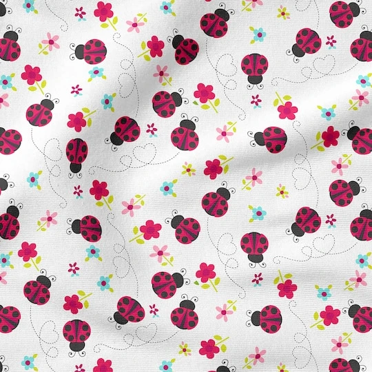 Fabric Editions White Ladybug Journey Cotton Fabric 7 Fabric Editions White Ladybug Journey Cotton Fabric - Image 5
