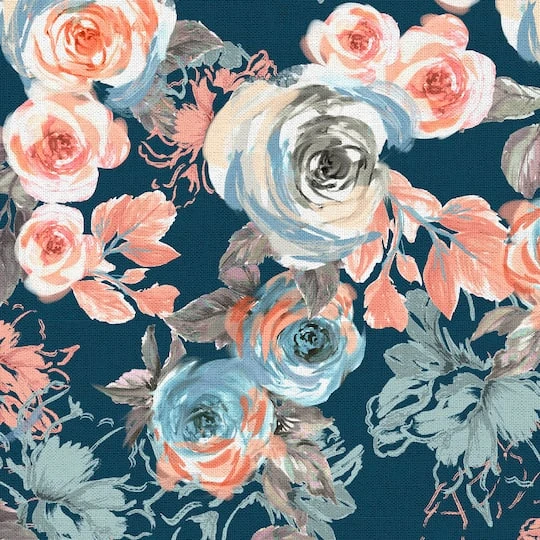Fabric Editions Navy & Coral Floral Cotton Fabric 6 Fabric Editions Navy & Coral Floral Cotton Fabric - Image 4