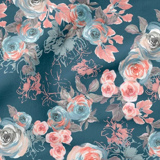 Fabric Editions Navy & Coral Floral Cotton Fabric 7 Fabric Editions Navy & Coral Floral Cotton Fabric - Image 5
