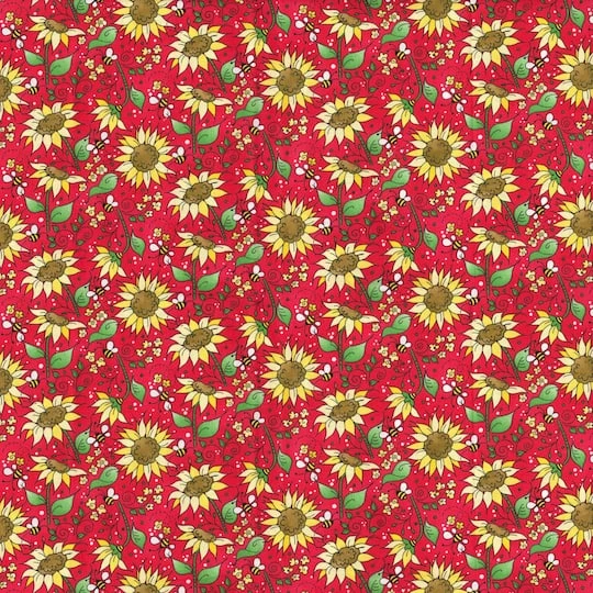 Fabric Traditions Red Sunflowers Cotton Fabric 3 Fabric Traditions Red Sunflowers Cotton Fabric