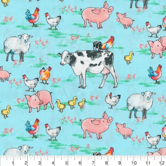 Fabric Traditions Light Blue Animals Cotton Fabric 5 Fabric Traditions Light Blue Animals Cotton Fabric - Image 3