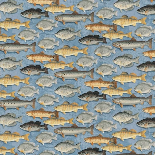 Fabric Traditions Blue Fish Cotton Fabric 4 Fabric Traditions Blue Fish Cotton Fabric - Image 2