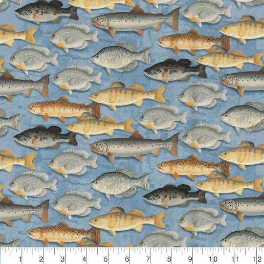 Fabric Traditions Blue Fish Cotton Fabric 5 Fabric Traditions Blue Fish Cotton Fabric - Image 3