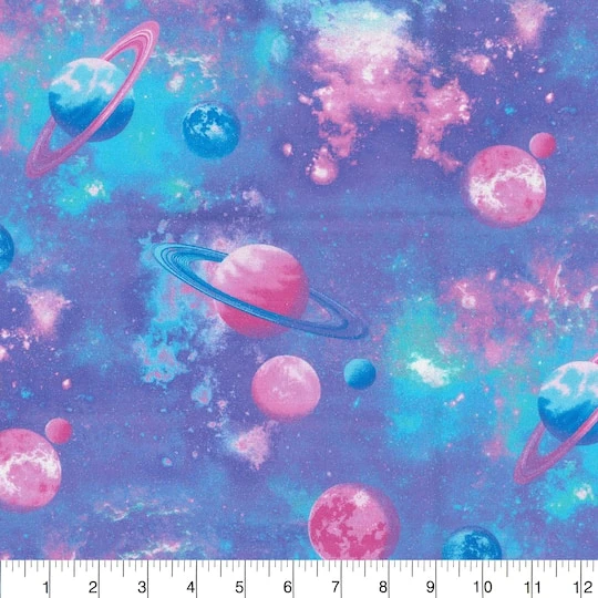 Fabric Traditions Pastel Planets Glitter Cotton Fabric 5 Fabric Traditions Pastel Planets Glitter Cotton Fabric - Image 3
