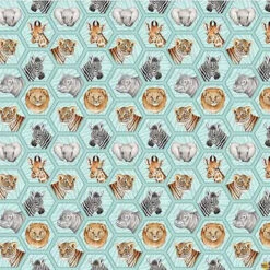 Baby Safari Hexi Animals Turquoise Children's Cotton Fabric By Northcott