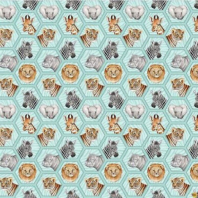 Baby Safari Hexi Animals Turquoise Children's Cotton Fabric By Northcott 3 Baby Safari Hexi Animals Turquoise Children's Cotton Fabric By Northcott