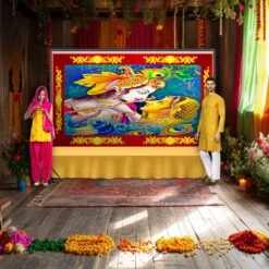 Radha Krishna Backdrop Indian Traditional Cloth 5x8 Feet Backdrop Pooja Wall Decor Indian Wall Art Photo Decor Banner Indian Janmashtami Decor Decorative Pooja Cloth -Michaels Fabric Sale 153496020317872 2