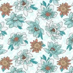 White Dahlias At Dusk Floral Toss Cotton 44"/45" Fabric Per Yard