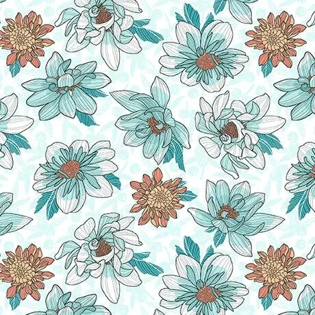 White Dahlias At Dusk Floral Toss Cotton 44"/45" Fabric Per Yard 3 White Dahlias At Dusk Floral Toss Cotton 44"/45" Fabric Per Yard