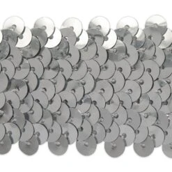 5 Yards Of 4 Row 1 1/2" Metallic Stretch Sequin Trim | 5 Yard Cut Silver