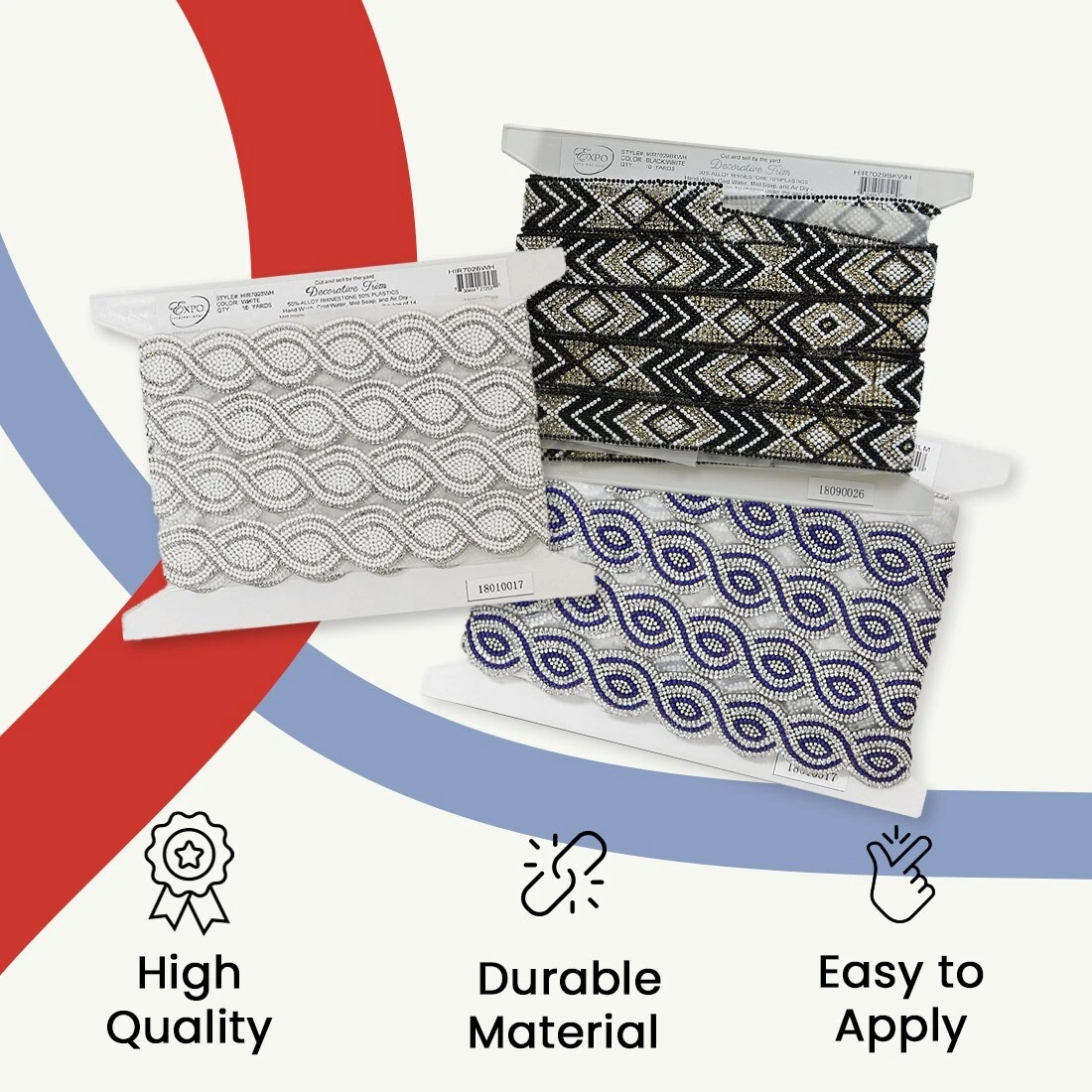 1" Olowin Iron On Rhinestone, Versatile, Beaded Trim, 5-Yard Cut Black Multi 5 1" Olowin Iron On Rhinestone, Versatile, Beaded Trim, 5-Yard Cut Black Multi - Image 3