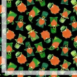 Timeless Treasures Tossed St. Patrick's Gnomes Black Cotton Fabric By The Yard
