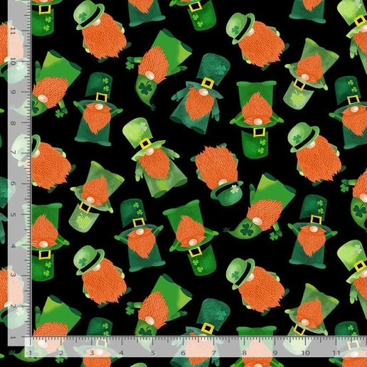 Timeless Treasures Tossed St. Patrick's Gnomes Black Cotton Fabric By The Yard 3 Timeless Treasures Tossed St. Patrick's Gnomes Black Cotton Fabric By The Yard