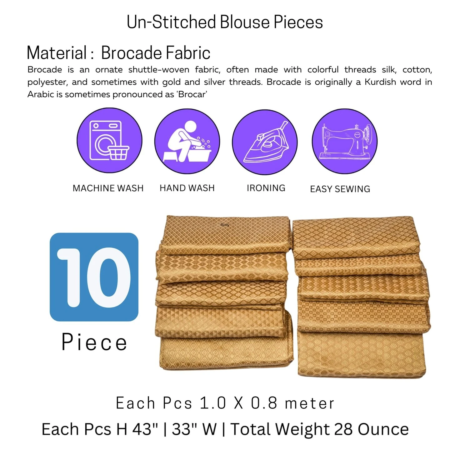 Golden Unstitched Saree Blouse Pieces Woven Brocade Fabric For Women Return Gifts For Pooja Housewarming Golden Colors 6 Golden Unstitched Saree Blouse Pieces Woven Brocade Fabric For Women Return Gifts For Pooja Housewarming Golden Colors - Image 4