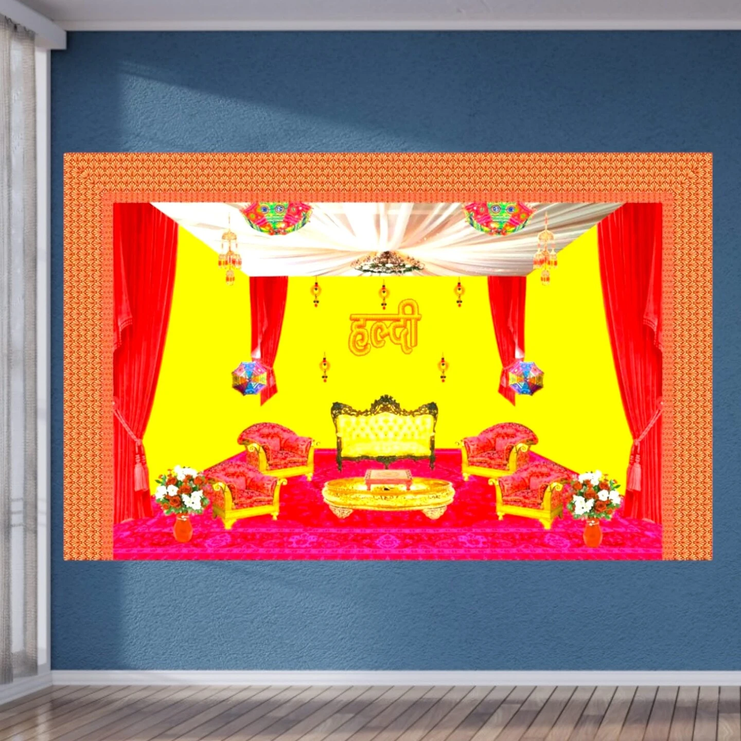 Haldi Ceremony Backdrop Indian Traditional Cloth 5x8 Feet Backdrop Haldi Banner Indian Wall Art Photo Decor Banner Indian Wedding Backdrop Decorative Cloth Haldi Stage Decor 7 Haldi Ceremony Backdrop Indian Traditional Cloth 5x8 Feet Backdrop Haldi Banner Indian Wall Art Photo Decor Banner Indian Wedding Backdrop Decorative Cloth Haldi Stage Decor - Image 5