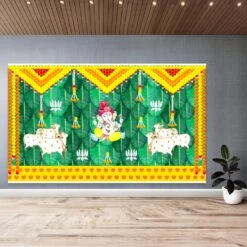 Ganesh And Cow Backdrop 5x8 Feet Indian Traditional Cloth Backdrop Pooja Wall Decor Indian Wall Art Photo Decor Banner Indian Ganesh Pooja Decor Decorative Pooja Cloth -Michaels Fabric Sale 288017881888432