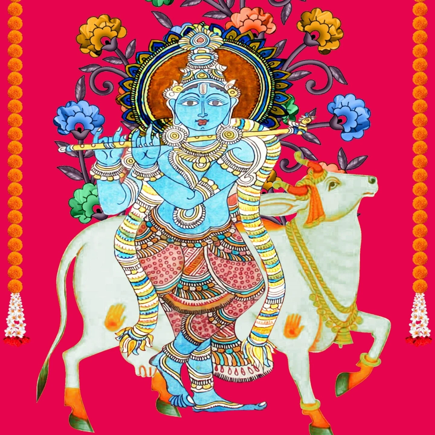Krishna With Cow Backdrop Indian Traditional Rani Cloth 5x8 Feet Backdrop Pooja Wall Decor Indian Wall Art Photo Decor Banner Indian Wedding Favor Decorative Cloth 8 Krishna With Cow Backdrop Indian Traditional Rani Cloth 5x8 Feet Backdrop Pooja Wall Decor Indian Wall Art Photo Decor Banner Indian Wedding Favor Decorative Cloth - Image 6