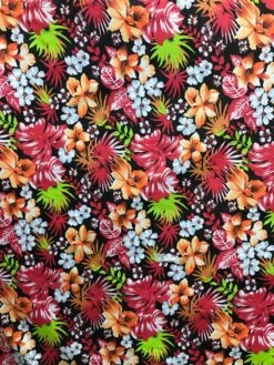 1 Yard Hawaiian Black Red Floral Poly Cotton Fabric 59/60 Inches Width For Sewing And Crafts