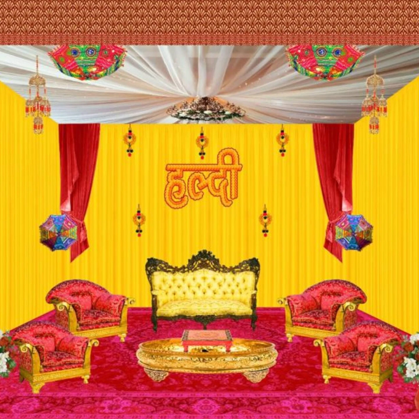 Haldi Ceremony Backdrop Indian Traditional Cloth 5x8 Feet Backdrop Haldi Banner Indian Wall Art Photo Decor Banner Indian Wedding Backdrop Decorative Cloth Haldi Stage Decor 14 Haldi Ceremony Backdrop Indian Traditional Cloth 5x8 Feet Backdrop Haldi Banner Indian Wall Art Photo Decor Banner Indian Wedding Backdrop Decorative Cloth Haldi Stage Decor - Image 12