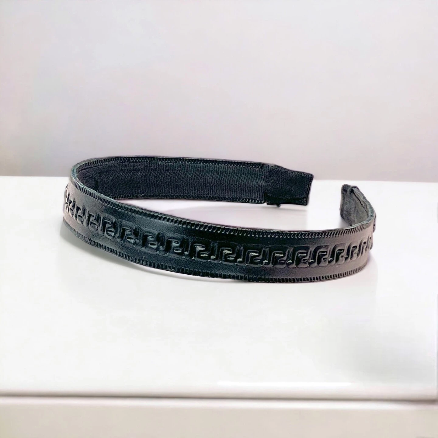10 Yards Of Cassandra Greek Key Embossed Vegan Leather Tape Trim | 10 Yard Cut Black 8 10 Yards Of Cassandra Greek Key Embossed Vegan Leather Tape Trim | 10 Yard Cut Black - Image 6