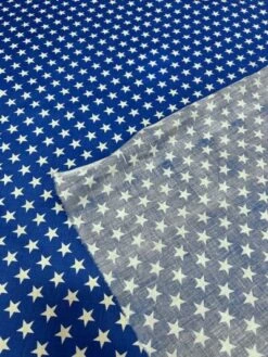 1 Yard Star Print Poly Cotton Fabric 60" Wide Soft & Durable For Apparel & Crafts Royal/White