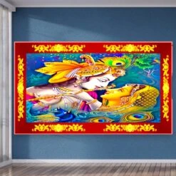 Radha Krishna Backdrop Indian Traditional Cloth 5x8 Feet Backdrop Pooja Wall Decor Indian Wall Art Photo Decor Banner Indian Janmashtami Decor Decorative Pooja Cloth -Michaels Fabric Sale 394901360735920 2