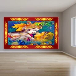 Radha Krishna Backdrop Indian Traditional Cloth 5x8 Feet Backdrop Pooja Wall Decor Indian Wall Art Photo Decor Banner Indian Janmashtami Decor Decorative Pooja Cloth -Michaels Fabric Sale 394901872441008 1