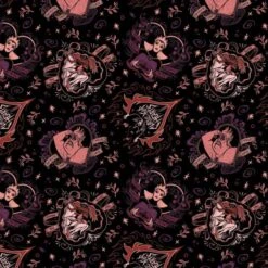 Disney's Character Valentine's Day Cursed Hearts Black Cotton Fabric By The Yard