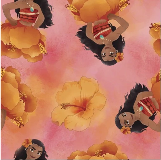 Disney's Moana Floral Toss Peach Cotton Fabric By The Yard 4 Disney's Moana Floral Toss Peach Cotton Fabric By The Yard - Image 2