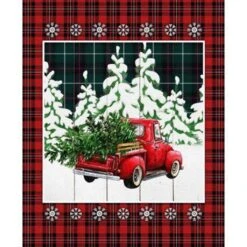 Springs Creative Over The River Red Truck Christmas Panel 36" Cotton Fabric By The Panel