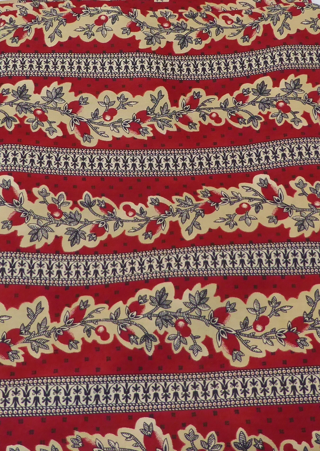 GENERIC Red Floral With Berries And Black Cotton Fabric By The Yard 3 GENERIC Red Floral With Berries And Black Cotton Fabric By The Yard