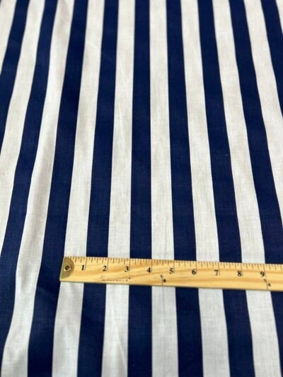 1 Yard Stripe Print Poly Cotton Fabric Navy/White 3 1 Yard Stripe Print Poly Cotton Fabric Navy/White