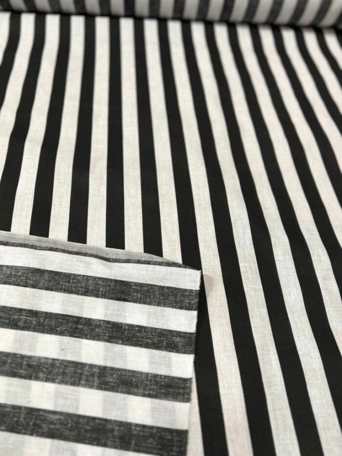 1 Yard Stripe Print Poly Cotton Fabric Black/White 6 1 Yard Stripe Print Poly Cotton Fabric Black/White - Image 4