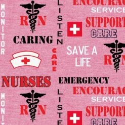 Sykel Nurse Cotton Heather Logo Allover Pink Cotton Fabric By The Yard -Michaels Fabric Sale 537713285229488 2