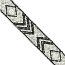 1" Olowin Iron On Rhinestone, Versatile, Beaded Trim, 5-Yard Cut Black/ White