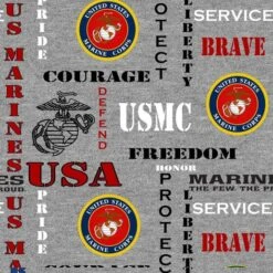 Sykel Enterprises U.S Marines Heather Print Cotton Fabric By The Yard