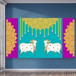 Pichwai Cow Print Backdrop 5x8 Feet Backdrop Indian Traditional Cloth Satnaryan Pooja Decor Indian Pooja Wall Decor Indian Wall Art Photo Decor Banner Decorative Cloth Wedding Favor -Michaels Fabric Sale 79597404419760 1