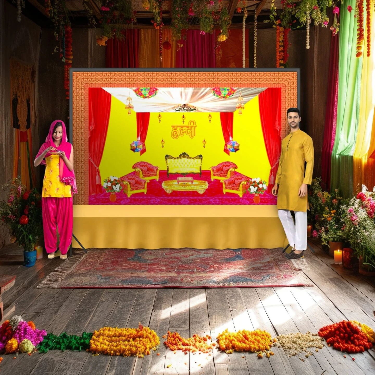 Haldi Ceremony Backdrop Indian Traditional Cloth 5x8 Feet Backdrop Haldi Banner Indian Wall Art Photo Decor Banner Indian Wedding Backdrop Decorative Cloth Haldi Stage Decor 9 Haldi Ceremony Backdrop Indian Traditional Cloth 5x8 Feet Backdrop Haldi Banner Indian Wall Art Photo Decor Banner Indian Wedding Backdrop Decorative Cloth Haldi Stage Decor - Image 7