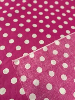 1 Yard Poly Cotton Fabric 1" Polka Dot Print, 58" Wide Durable Material For Apparel & Crafts Fuchsia/White