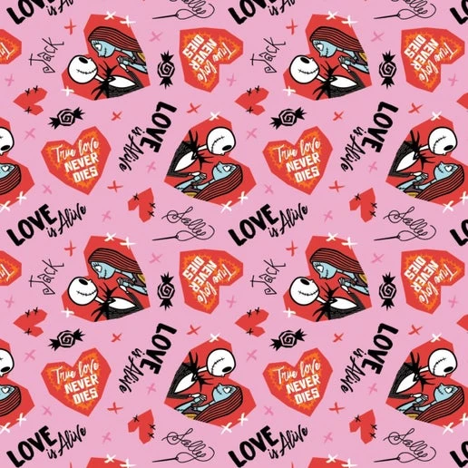 Disney's Character Valentine's Day Nightmare Before Christmas Valentine Pink Cotton Fabric By The Yard 3 Disney's Character Valentine's Day Nightmare Before Christmas Valentine Pink Cotton Fabric By The Yard