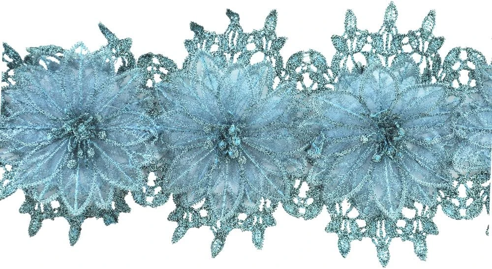 Belagio Venice Lace, 5" Wide, Dimensional Flower Design, 15-Yard Bolt, Teal 4 Belagio Venice Lace, 5" Wide, Dimensional Flower Design, 15-Yard Bolt, Teal - Image 2