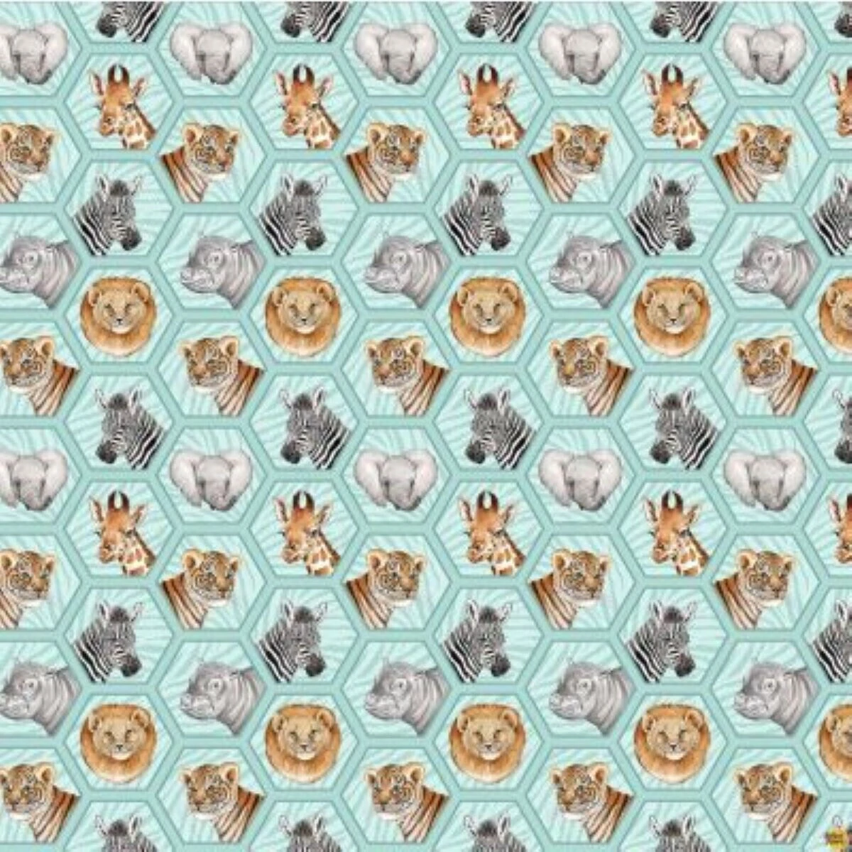 Baby Safari Hexi Animals Turquoise Children's Cotton Fabric By Northcott 4 Baby Safari Hexi Animals Turquoise Children's Cotton Fabric By Northcott - Image 2