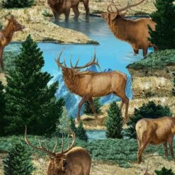 Wild Wings Glenson Range Elk Scenic Cotton Fabric