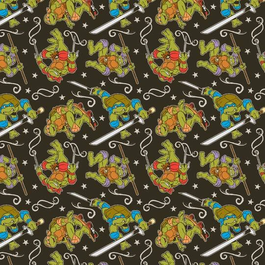 Nickelodeon TMNT Green & Black Turtle Action Cotton Fabric 4 Nickelodeon TMNT Green & Black Turtle Action Cotton Fabric - Image 2